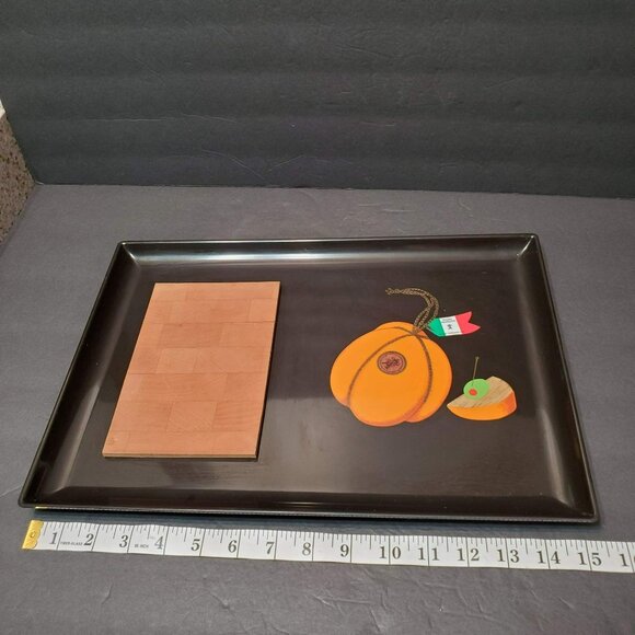 Vintage Mid-Century Couroc Cheese Board / Tray, Black & Wood, Italian Provolone - Picture 4 of 10